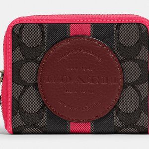 Coach Dempsey Small Zip Around Wallet Signature Jacquard Stripe And Patch 2637